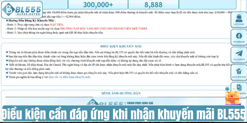 Điều kiện cần đáp ứng khi nhận khuyến mãi BL555