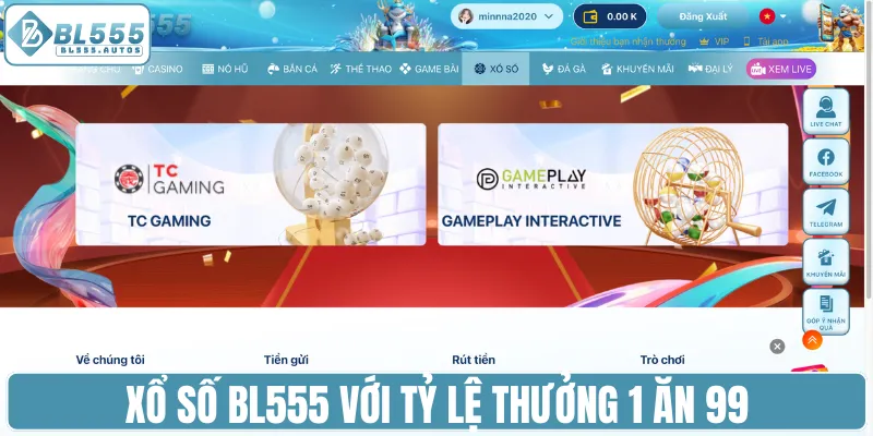 Xổ số BL555 với tỷ lệ thưởng 1 ăn 99
